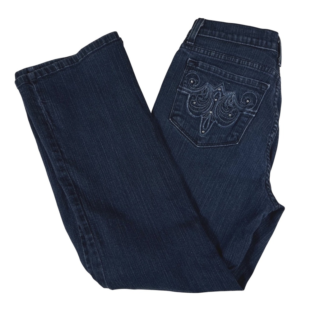 NYDJ Not Your Daughters Jeans 8P Dark Wash Bootcut Embroidered P788 Indigo Denim